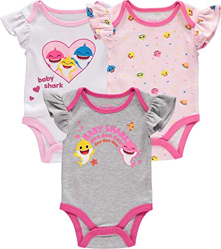 Image of Baby Shark Baby Girls Bodysuit Three Pack - Baby Bodysuit Multipack - Newborn Girl Clothes