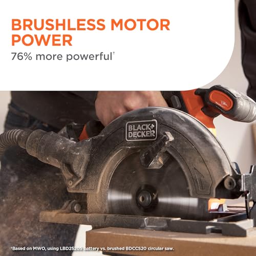 Image of BLACK+DECKER Circular Saw 20V MAX, 6-1 /2 in. Brushless Circular Saw Cordless Kit with 2.5Ah Battery and Charger, 24T Blade for Wood, Up to 165 Cuts Per Charge, LED Light, PowerConnect (BLCS78E1)