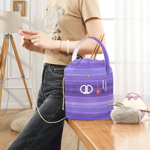 Image of Tatenale Crochet Bag Yarn Bag Knitting Project Bag with Pockets and Handle Portable Yarn Storage Organizer Tangle Free 8.3x11 InchPurple Stripes12