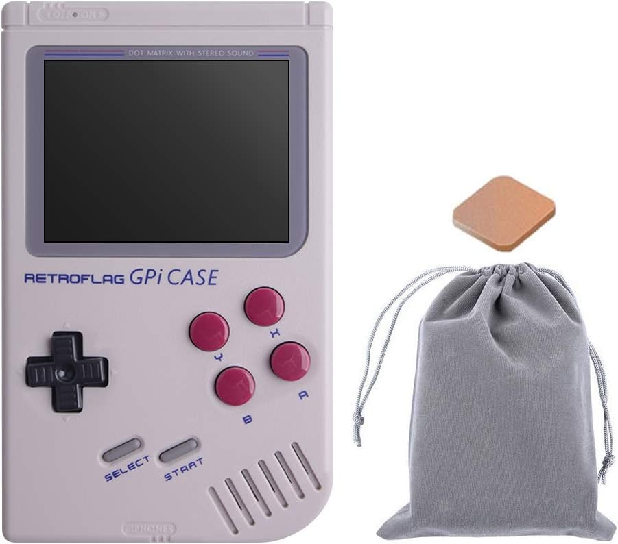 Retroflag GPi CASE for Raspberry Pi Zero 2 W/Raspberry Pi Zero/Zero W with Flannel bag,Copper Heatsink, Portable Retro GameBoy Raspberry Pi case with Safe Shutdown