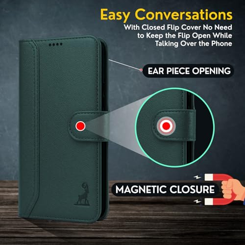 Image of AIBEX Compatible for Vivo T5 Lite 5G / Vivo Y21 5G / Vivo Y11 5G Flip Cover Leather Finish | Inside TPU with Card Pockets | Wallet Stand | Complete Protection Flip Case Green