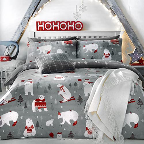 Bedlam Xmas Juego de Funda de edredón Oso Polar y árboles de Navidad, Plateado, Suelto, Algodón, Plata