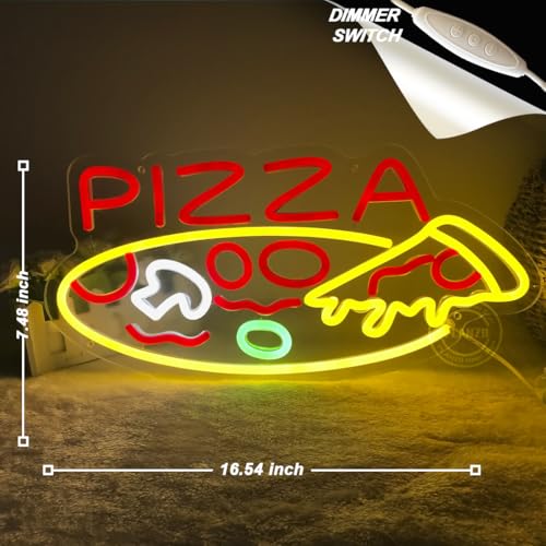 Image of Planzo Pizza LED Neon Sign Light Bar Kitchen Restaurant Pub Home Wall Decor | Business Pub Coffee Shop Neon Sign Wall Decor, Window Display, Bedroom Kids Room Dining Room Party Decor, 16.54 inchx7.48 inch