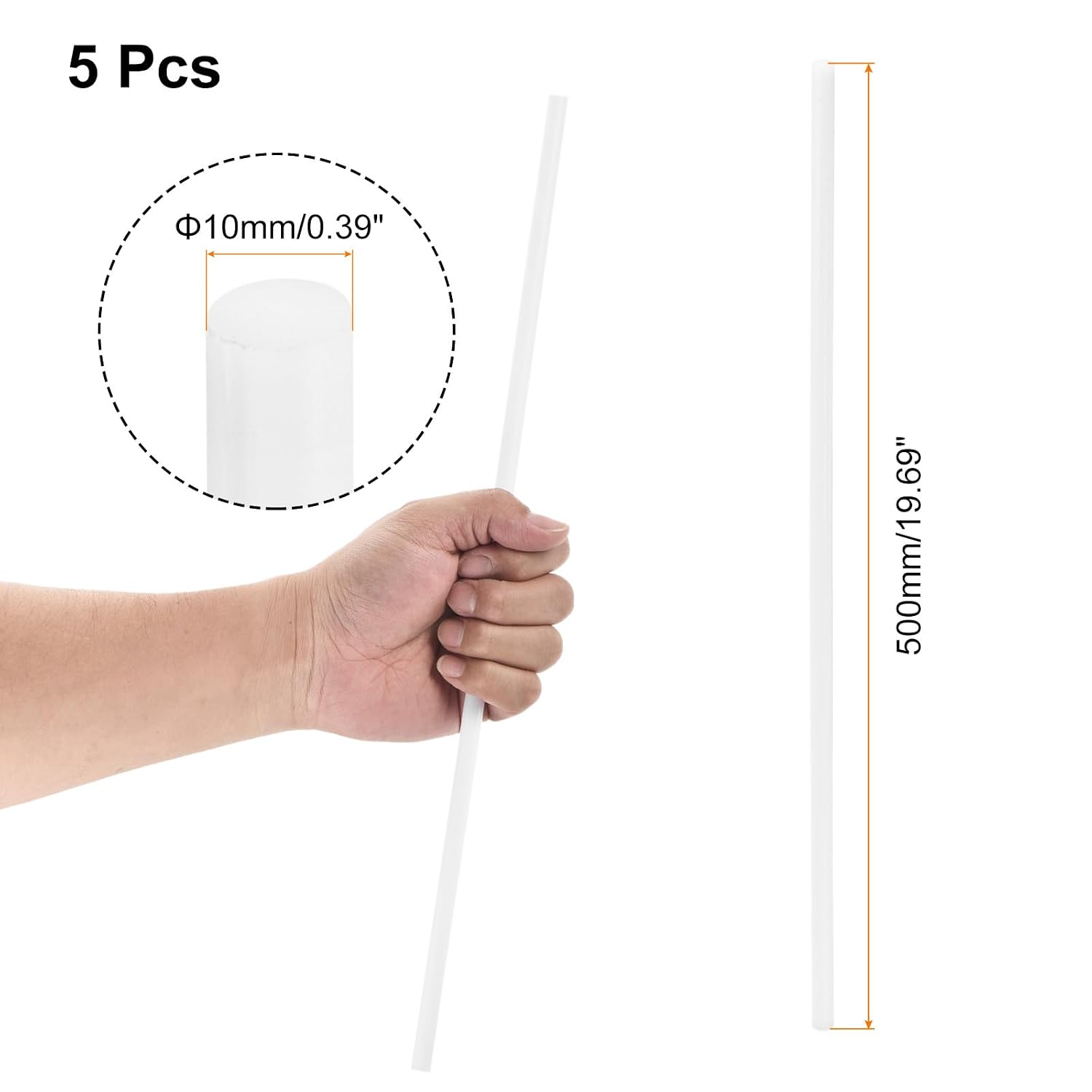 uxcell 5 Pcs White Plastic Rod 10 x 500mm ABS Styrene Round Stick Round Solid Bar DIY Model for DIY Toys Building Making Architectural Model Making