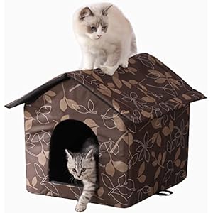 Outdoor Cat House Cat House for Outdoor and Indoor Use – Waterproof Shelter for Cats, Dogs, and Feral Animals (Brown, Large)
