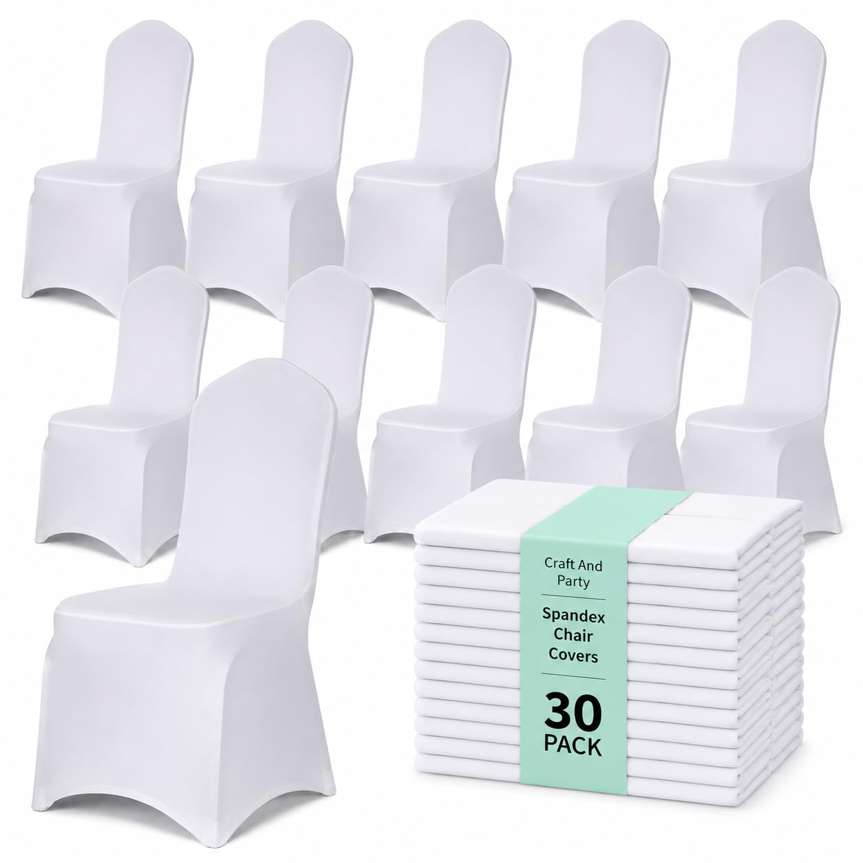 30 Pack White Spandex Chair Covers – Stretch Polyester Slipcovers for Wedding, Banquet, Party &amp; Dining Chairs – Flat Front Design, Universal Fit