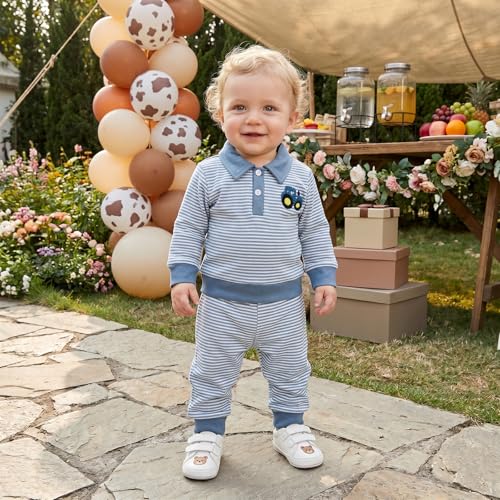 Image of VISGOGO Baby Boy Clothes Toddler Fall Winter Outfit Sweater Toddler Boy Striped Clothes 6 12 18 Months 2 3T 4T Pant Set