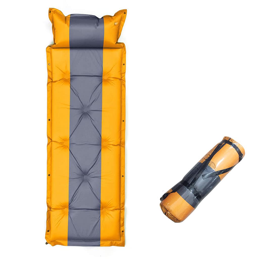 Moonmen Inflatable Camping Sleeping Pad, Self-Inflating Sleeping Mat with Pillow, No Pump Requied Compact Ultralight Waterproof Camping Air Mattress for Backpacking, Hiking, Tent (Orange)