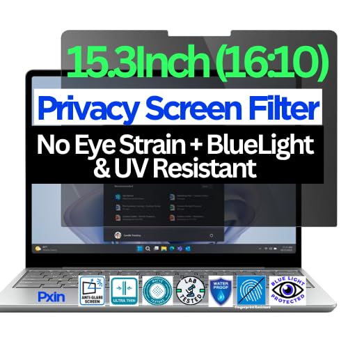 Image of Pxin 15.3 Inch (16:10) Laptop Privacy Screen Protector | Digital Eyecare Filter | 99% UV (A /B /C) Block | Anti Glare | Side View Blocker | Adv. Laptop Privacy Protector