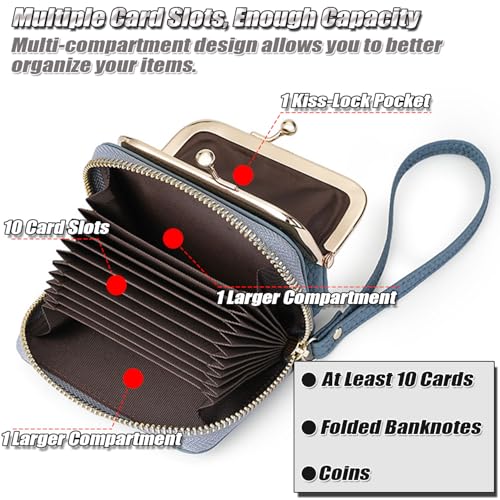 Small Genuine Leather Wallet for Women, Detachable RFID-blocking Card Case & Kiss-Lock Coin Purse, Compact Design4