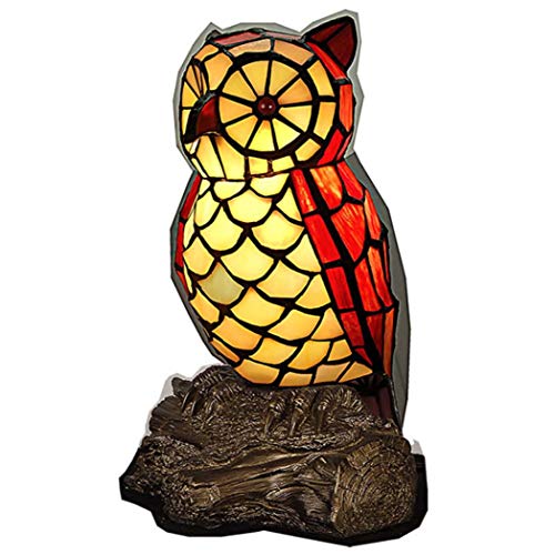 Yjmgrowing Tiffany Style Owl Accent Lampe in Handgemachten Glasmalereien dekorative Akzentlampen für Schlafzimmer Nachttischlampen, E14 / E12,110-220V, 14 * 12 * 25cm