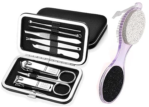 7Pcs Professional Nail Clipper Pedicure Set, Manicure Set Personal Care, Nail Clipper Kit, Nail Tools with Luxurious Travel Case, Gifts for Men Women with 4-1 Foot Scrubber
