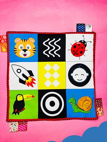 Image of Tummy Time Mat-High Contrast Visual Stimulation Cloth for Babies - Soft Sensory Activity Mat with Crinkle Tags | Early Learning Toy Black & White Baby Toy 0-1 Year