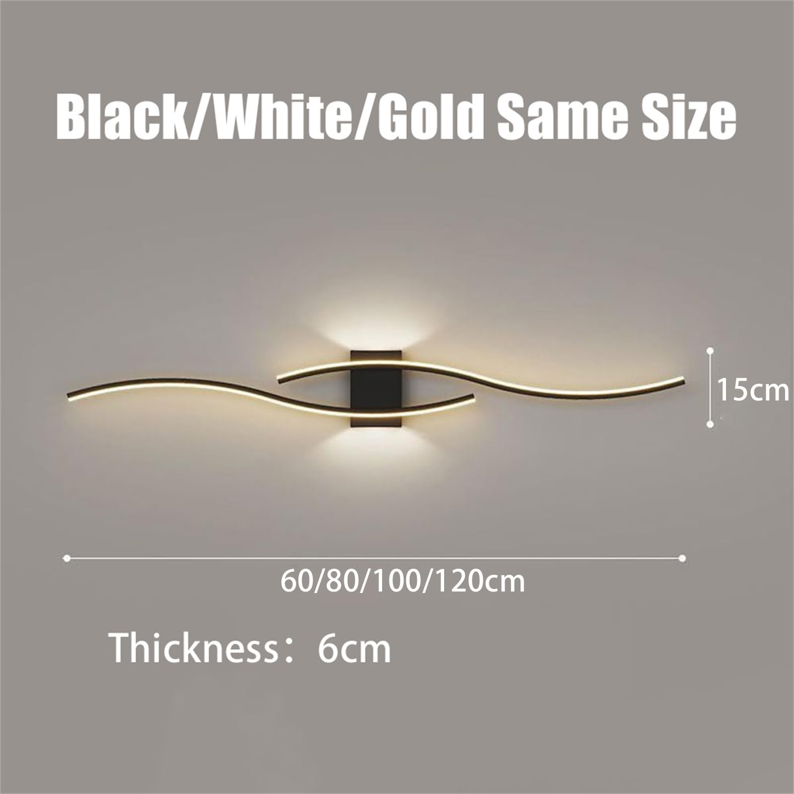 Nowoczesna lampa ścienna LED kształt fali lampa ścienna zasilana baterią USB oświetlenie ścienne długa akrylowa żelazo bezprzewodowa lampa ścienna do salonu (czarne neutralne światło, 60 cm)