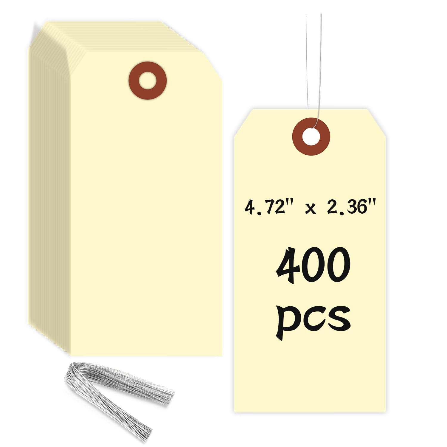 Blank Shipping Tags with Wire - 400 PCS Manila Label Hang Tag with Reinforced Eyelet, Writable Price Display Gift Tags for Product Jewelry Clothing