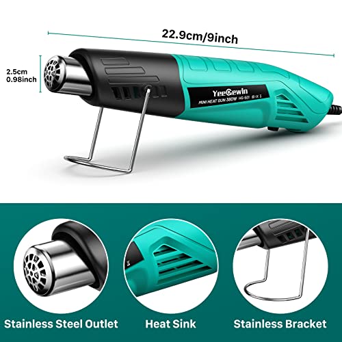 Yeegewin Heat Gun, 380W Fast Heat Mini Hot Air Gun With 2-Temp Settings 480°F~850°F(249°C-455°C) Overload Protection Reflector Nozzle, 4.9Ft Long Cable For Shrink Wrap,Vinyl, Crafts, Epoxy Resin #TOP7