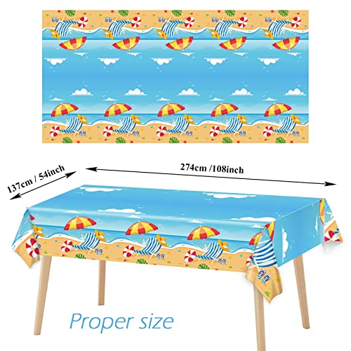 Image of Tevxj 3 Pieces Summer Beach Tablecloths for Hawaiian Decorations Plastic Disposable Pool Surfboard Party Table Covers for Rectangle Tables Birthday Baby Shower Party Supplies Favors, 54 x 108 Inches