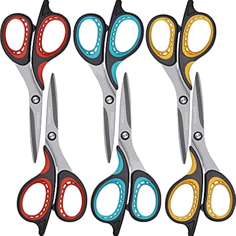SLEMOON 8" Teflon Non Stick Titanium Scissors All Purpose Heavy Duty, Scissors for Office Desk Craft Scissors for Kids,Kitchen Scissors for Food 6 Pack Set Professional Stainless Steel Comfort Grip Cover