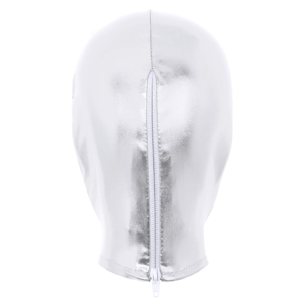YiZYiF Unisex Adult Full Cover Hood Mask Elastic Latex Shiny Metallic Open Eyes Mouth Hood Headgear Fancy Dress Accessory Silver One Size