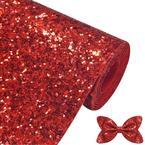 Image of Sparkly Red Chunky Glitter Fabric Roll 12 x 52 inch Shiny Solid Color Christmas Faux Leather for Cricut Bows Earrings Key Chains (17032#5)