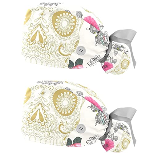 Chapeaux bouffants de travail JDEZ imprimés rose et crâne : casquettes de protection mixtes