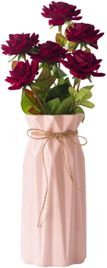 Amazon Co Jp 花瓶 花器 フラワーベース 一輪挿し シンプル インテリア 陶器つぼ 北欧モダン おしゃれ 幾何学 折り紙花びん 卓上植物盆栽 デコ 生け花 造花 ドライフラワー 飾り瓶 華やかさアップ リボン付き 高さ18cm ピンク ホーム キッチン