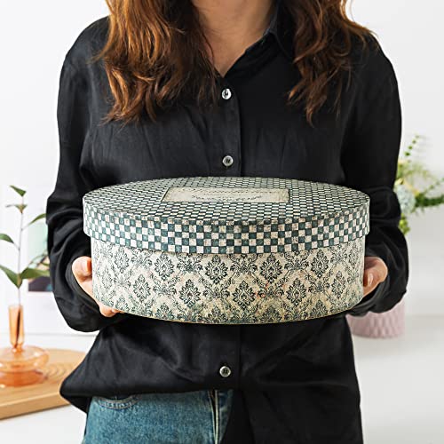 Slpr Vintage Wallpaper Cardboard Storage Boxes With Lids (Set Of 2, Oval Shaped): Vintage Decorative Kitchen Storage, Paperboard Photo Storage Containers, Mache Wedding Card Boxes, Rustic Hat Box #TOP2