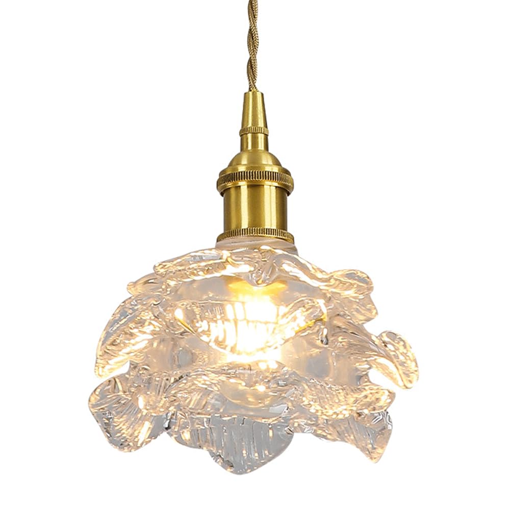 Portalámparas De Cobre Creativo,Pantalla De Lámpara Colgante De Vidrio,Lámpara De Araña En Forma De Flor De Estilo Retro Nórdico,Accesorios De Iluminación De Techo Con Tornillo E14,luz Colgante