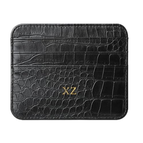 Cartera personalizada con inicial para tarjetas de crédito, cartera ultrafina de piel sintética personalizada, bloqueo RFID, protector minimalista para tarjetas de crédito, para hombres y mujeres