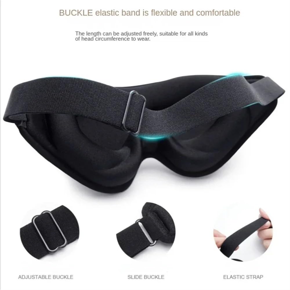 Maschera 3D da viaggio per dormire, naturale, portatile, morbida, in memory foam, imbottita, copertura per gli occhi, maschera per occhiali (nero, 4 pezzi)