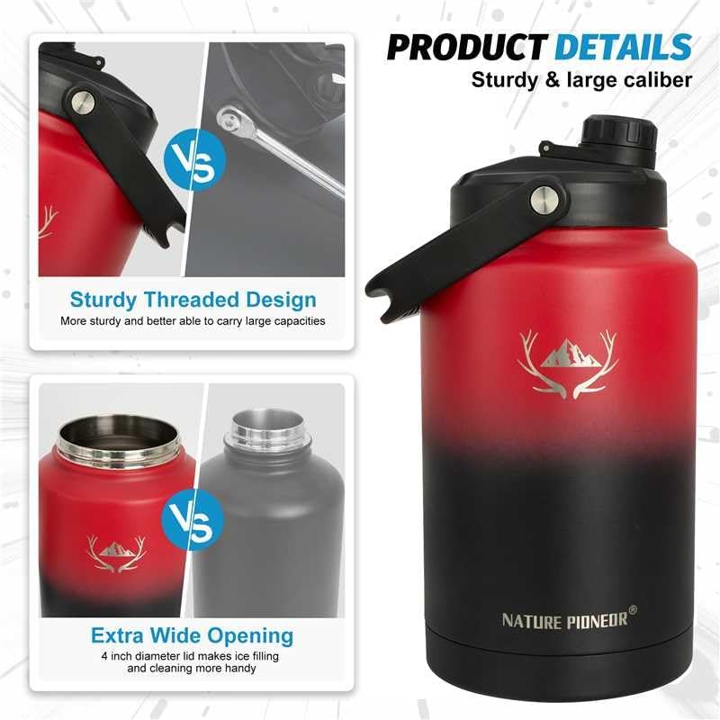 NATURE PIONEOR 1 Gallon Insulated Water Bottle - Double Vacuum Stainless Steel 128 oz Water Bottle with Holder/Carrier, Wide Mouth 1 gallon Water Jug for Outdoor Sports, Hiking, Camping, Gym - Image 6