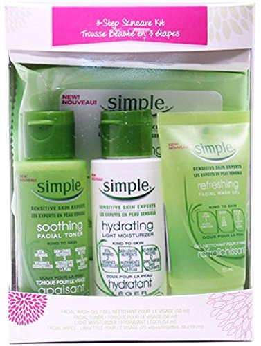 Simple 3 Step Skin Care Kit Moisturizing Facial Wash,Moisturizer, Toner and Facial Wipes