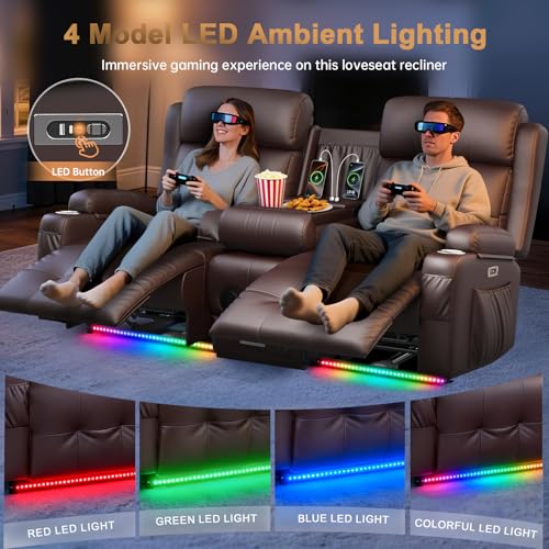 Image of Power Loveseat Recliner Sofa, Home Theater Seating with Heat Massage, Reclining Loveseats with Flip Backrest, Wall Hugger RV Couch Movie Theater Chairs, RV Furniture Sofas with USB, for Gaming Room