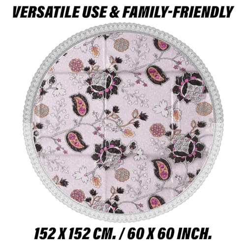 Image of Kuber Industries Round Table Cover | PVC 4 Seater Table Cloth for Round Tables | 3D Gulab Kitchen Dining Tablecloth | 60 Inch | Black