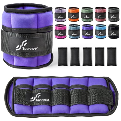 Sportneer Adjustable Ankle Weights for Women & Men, Durable Ankle Leg Weights Strap For Fitness, Exercise, Walking, Jogging, Gym, Aerobics, Workout,1-5 lbs Each Ankle, 1 Pair 2-10 lbs,Purple