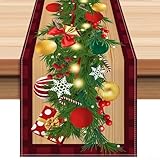 Camino de mesa navideño de 13 x 72 pulgadas con patrón de árbol de Navidad y adornos para comedor, mesa consola y decoración del hogar de temporada (1)