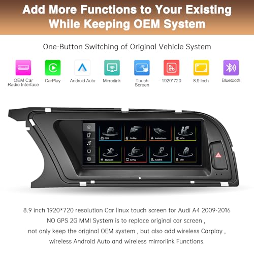 Radio con pantalla touch de 8.9 pulg para Audi A4 2009-2015 miniatura 3