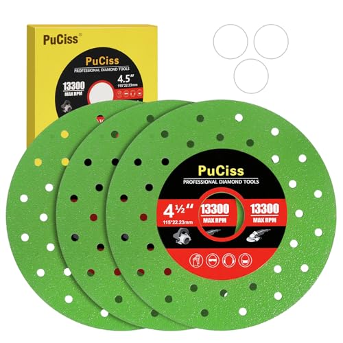 PuCiss 4-1/2 Inch Tile Cutter Diamond Saw Blades for Angle Grinder,7/8' Arbor Multi-Material Cut Off - Grinding Disc for Tile, Glass, Marble, Granite, Angle Grinder & Diamond Saw Blade - 3 Pack.