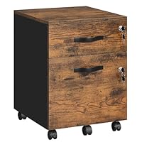 VASAGLE Rolling Filing Cabinet, Lockable File Cabinet with 2 Drawers, 5 Castors, Adjustable Hanging Rail, for A4, Letter Size Files, Rustic Brown and Ink Black LCD022K01