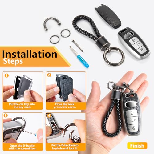 Image of Key Fob Cover for Audi, Braided Loop Keychain Accessory, Silver