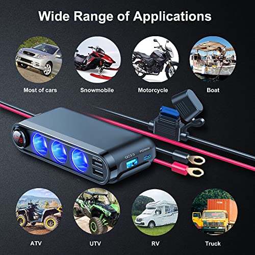 12V Cigarette Lighter Socket Plug, Eugizmo 200W 12 Volt Power Outlet Car Cigarette Lighter Usb Charger Adapter Multi Port Eyelet Terminal Usb Car Charger Adapter To Cigarette Lighter Adapter 12V/24V #TOP2