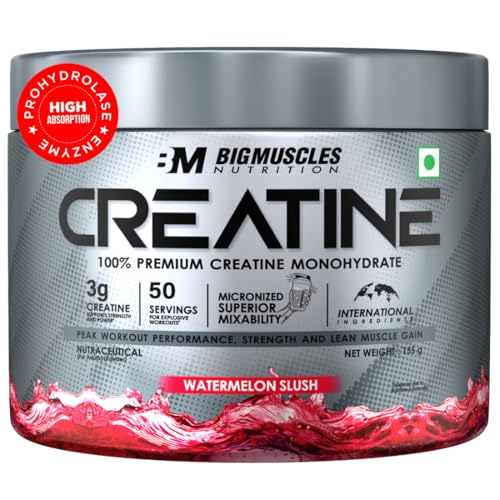 Image of Bigmuscles Nutrition Creatine [155g, 50 Servings]|Watermelon Slush | Micronized Creatine Monohydrate To Support Lean Muscle Repair & Recovery|Increase Strength&Athletic Performance,Powder, 1 count