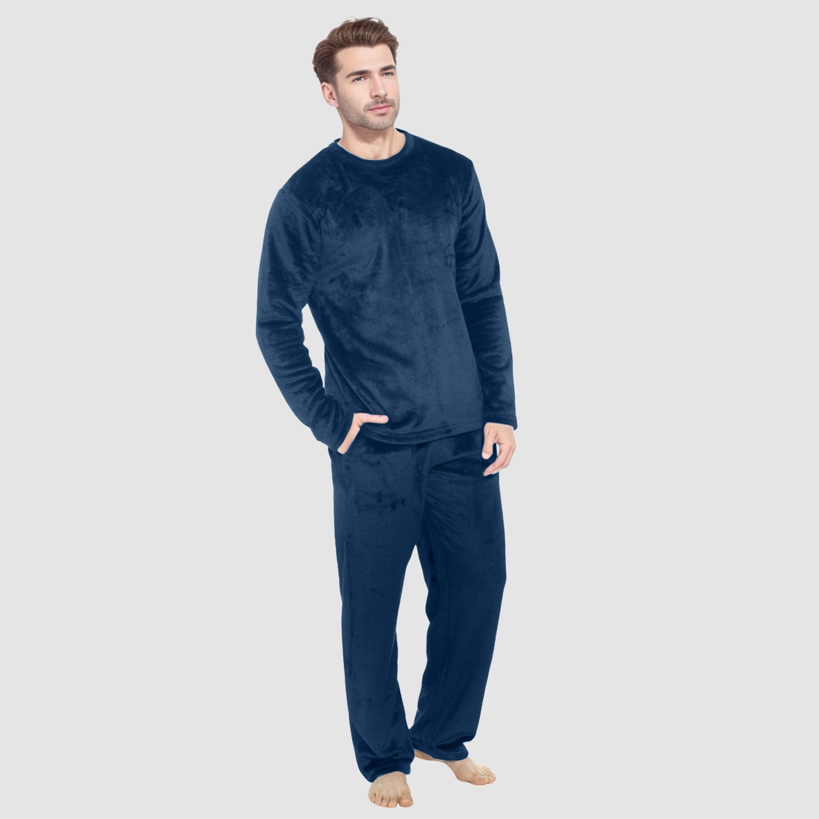 Pijama de franela para hombre, ropa de dormir suave y holgada, ropa de descanso, ropa cómoda para el hogar, conjunto de pijama cálido de invierno