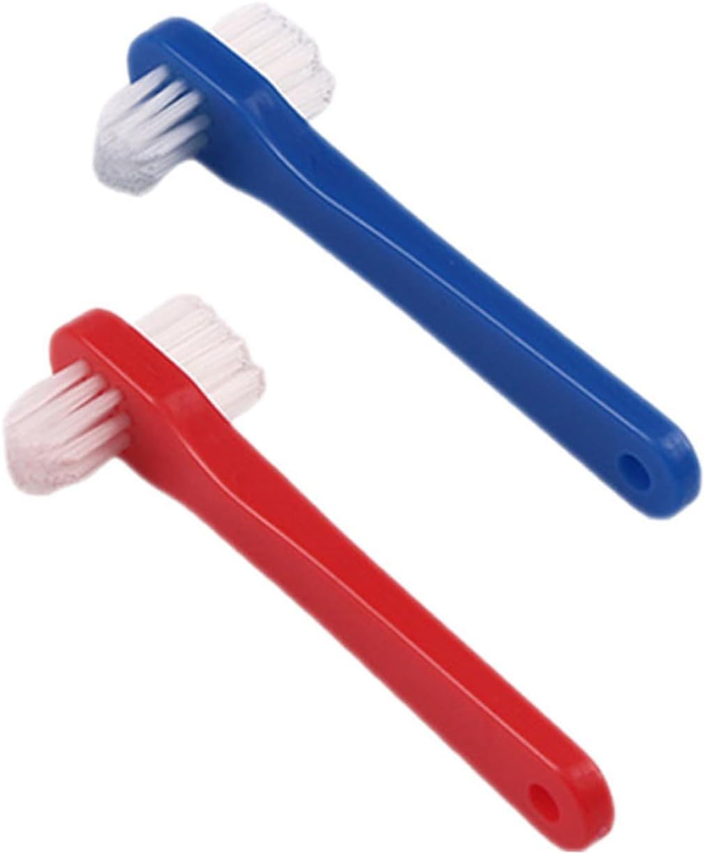 2pcs Denture Toothbrush Double Headed Small Brush with Bristles for Oral Cleaning Ergonomic Grip for Partial and Full Dentures Portable Care Kit for Adults