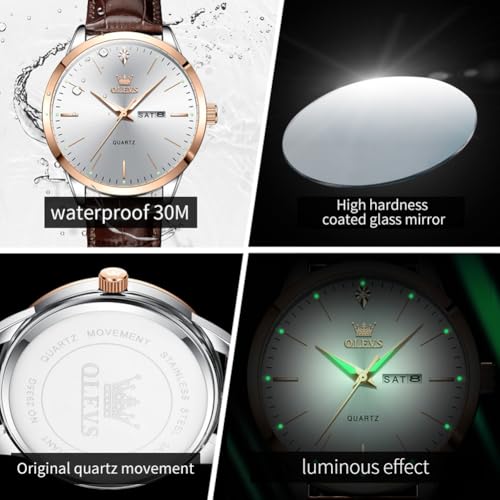 Image of OLEVS Men Watches Dress Waterproof Leather Band Classic Large Face Luxury Watches for Men Casual Fashioned Nice Analog Watch Men Day Date Easy Reader Quartz Original Business Adjustable Watches Men