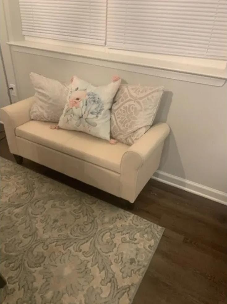 Image of Sofa Couch Poufffe Storage 50 inch Inches Ottoman Tufted roll arm Support Storage Bench Multipurpose Seater for Living Room Guest Room Office