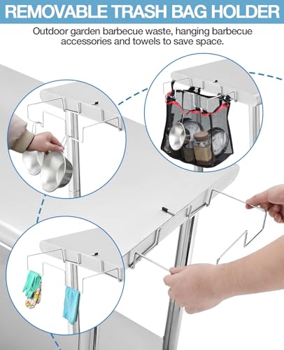 NSF Stainless Steel Prep Table, 60x24 in Heavy Duty Work Table with Adjustable Undershelf, Detachable Trash Bag Holder, Metal Workbench Workstation for Home Kitchen Restaurant