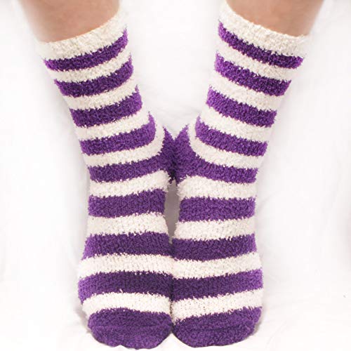 BambooMN Super Soft Fuzzy Team Spirit Socks - Striped - 4 Pairs3