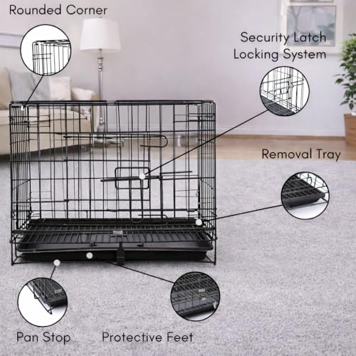 Image of Berlin's Small Puppy Dog Cage, Foldable Portable Crate, Double Door with Latches, Removable Tray, Comfort Mattress (18x14x12inches) (Black, 18 Inch)