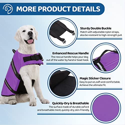 Sunfura Ripstop Dog Life Jacket, Dog Flotation Life Vests For Swimming, Beach Boating Dog Life Preserver With High Buoyancy And Rescue Handle For Small Medium Large Dogs (Purple, S) #TOP2